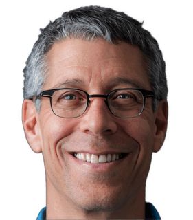 An enhanced color photographic cutout of a smiling Steven Nadler wearing glasses used to visually identify him.