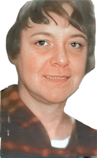 An enhanced and colorized photographic cutout headshot of a thirtyish Margaret Dauler Wilson wearing a white round collar t-shirt under a red and black lumberjack shirt used for visually identifying her.