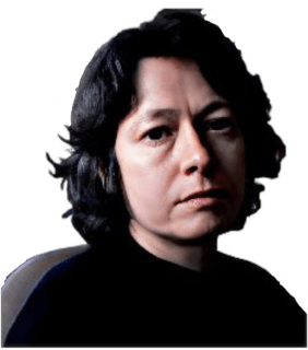 A reversed and enhanced  color photographic cutout of Sarah Patterson sitting in a gray swivel chair and wearing a dark shirt used to visually identify her.