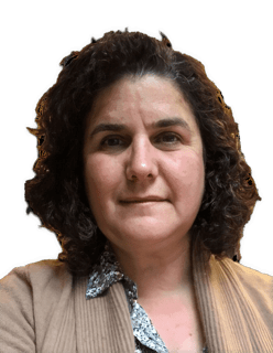 An enhanced color photographic headshot  cutout of Lisa Shapiro wearing a floral shirt under a tan jacket used for visually identifying her.