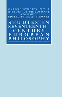 The powder blue book cover of "Studies in Seventeenth Century European Philosophy" edited by Michael A. Stewart used to visually identify it.
