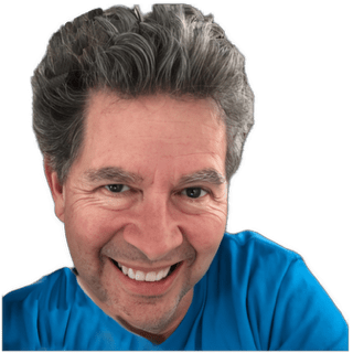 A reversed enhanced blemishes removed color photographic headshot cutout of a smiling Dr. David C. Ring wearing a blue t-shirt used to visually identify him.