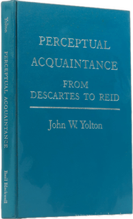 An enhanced cerulean blue book cover for "Perceptual Acquaintance: From Descartes to Reid" by John W. Yolton used to visually identify it.