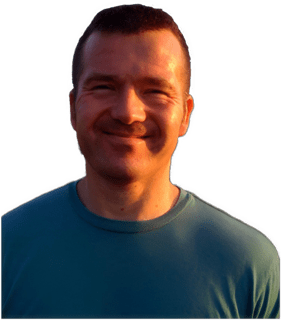 A photographic cutout of David Cunning wearing a rounded neck, bluish-green t-shirt is used for visual identification.
