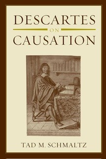 The yellow with brown frame book cover for "Descartes on Causation" by Tad Schmaltz used to visually identify it.