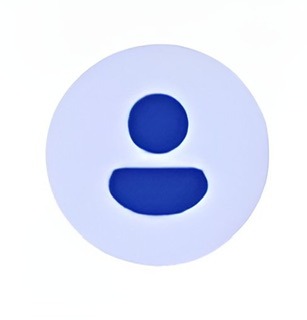 The enhanced light blue circle containing a dark blue round head with a gap between the shoulders representing a personicon for Bing’s Copilot questioner logo, is used for visual identification.