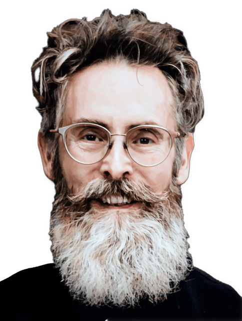 An enhanced colorized photographic headshot cutout of Kurt D. Smith with glasses, a complete gray and brown mustache, a full gray beard, and wearing a black shirt is used for visual identification.
