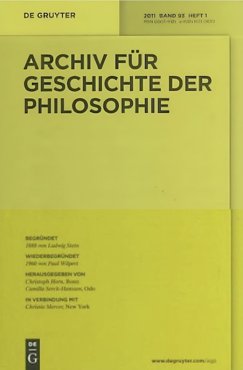 An enhanced lime green cover of “Archiv für Geschichte der Philosophie” 93 (2011) is used to visually identify this particular issue.