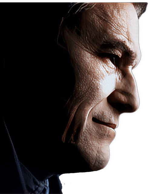 An enhanced, colorized closeup photographic headshot cutout of Ernest Sosa in a right profile is used for visual identification.