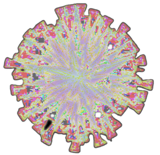 An enhanced colorized purple, green, and red crystalline sphere with uneven protrusions is used as a bullet point.