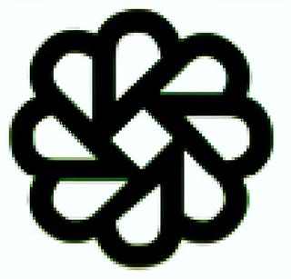 An enhanced graphic of a thick black-lined square in the diamond orientation with eight bent petals like half moons, two to a side of the square, is used as a bullet point.