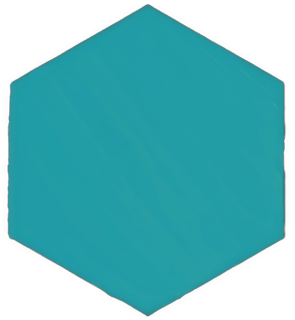 A solid aquamarine hexagon is used as a bullet point.