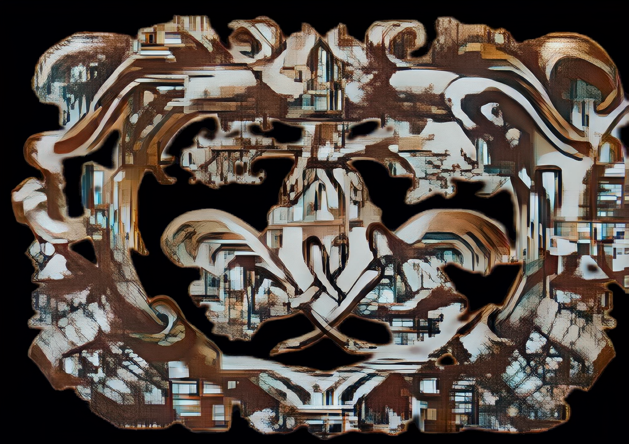 An enhanced colorized divider/end page printer’s mark of black, dark brown, and light gray design.
