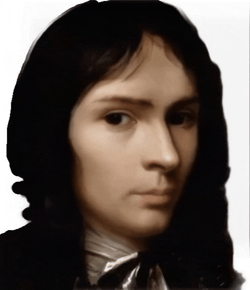An enhanced, colorized photographic cutout animated.gif of the young Descartes from 1620, when he was 24 years old, is used for identification and entertainment.