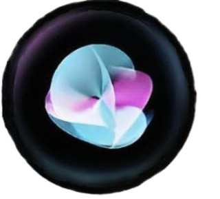 A black circle with a multi-colored swirling centered abstract blob of light blues, white, and bright purple colors is used as a bullet point.