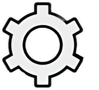 A six-sprocket gray gear outlined with a thick black line is used as a bullet point.