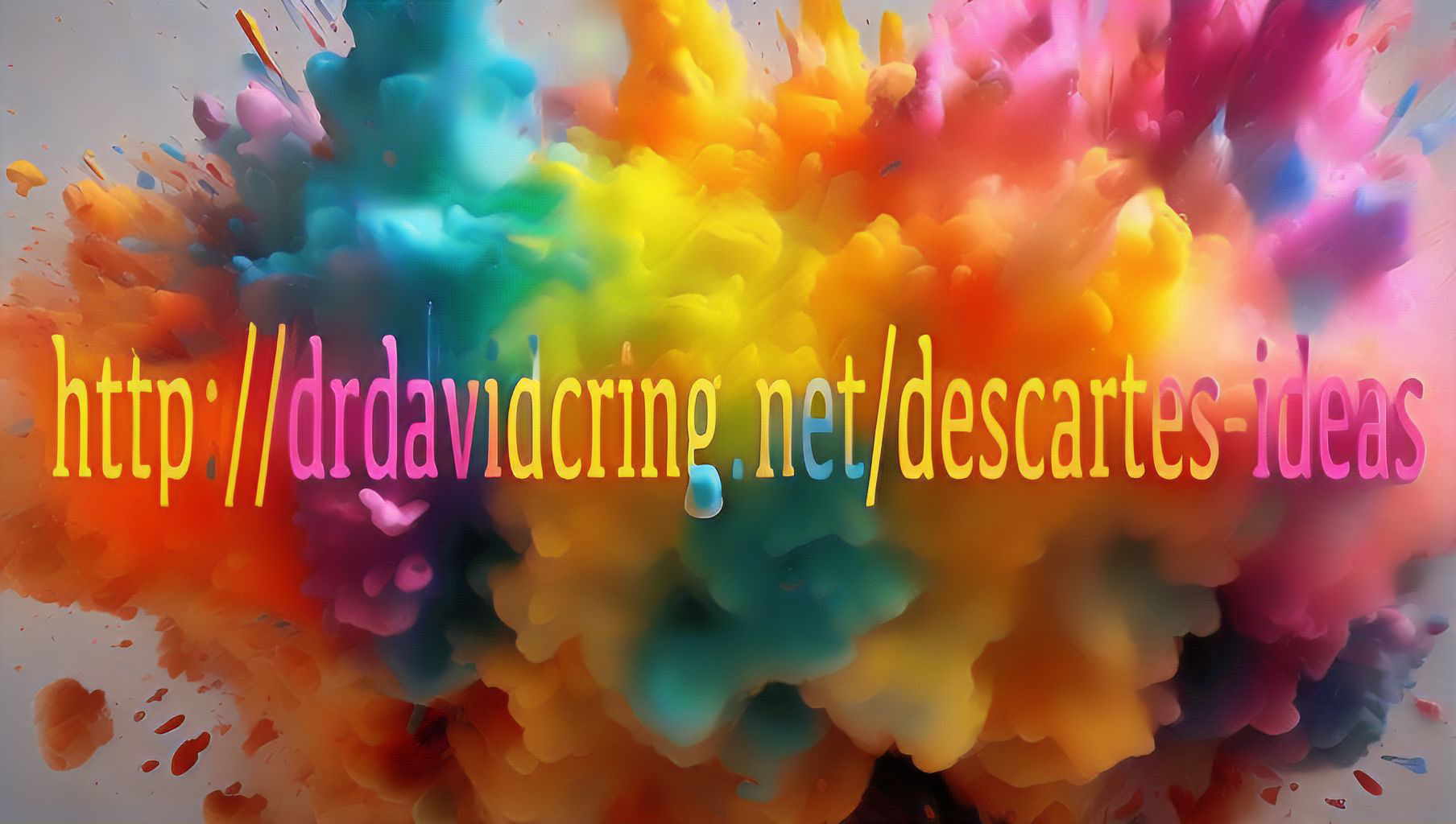 An unframed enhanced descratched exploding rainbow paint background with the website’s centered URL also in rainbow colors is used for advertising and entertaining the reader.