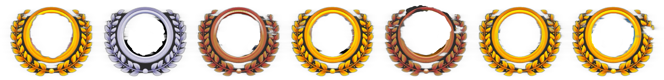 An enhanced graphic of seven metal wreaths of various hues with white centers is used as a divider.