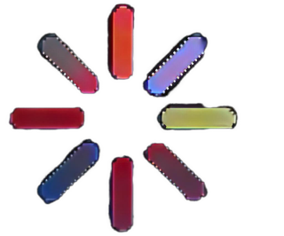 An enhanced colorized eight thick multi-colored line segments in a sunburst pattern is used as a bullet point.