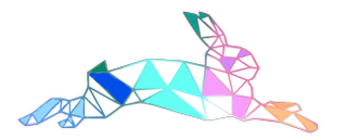 An enhanced and sections multi-colored of the stretched-out hare outline of the logo for Research Rabbit is used as a bullet point.