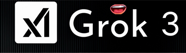 An enhanced colorized rectangular Grok 3 logo with the letters xl in black font inside a white square on the left side and Grok 3 in white font on a super dark blue/black background on the right side with a red lipped open and taking mouth with upper white teeth showing is used for visual identification.,