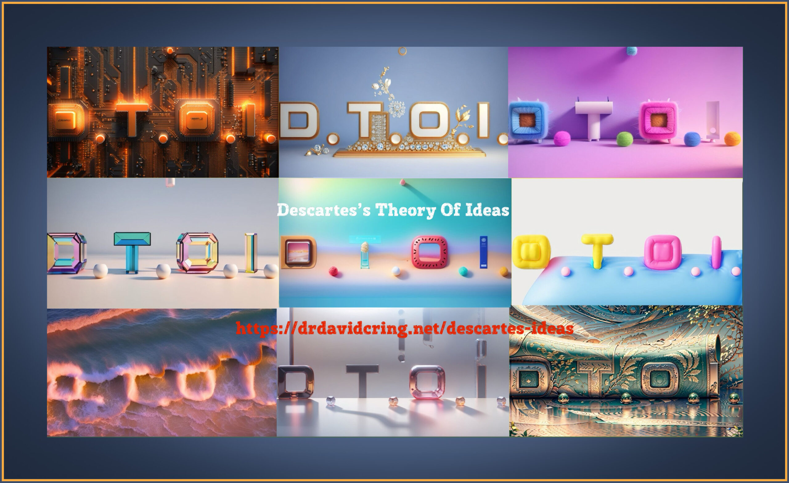 A heavily dark blue-framed collage of nine panels, each with various-colored 3D fonts stating “D.T.O.I.”, is used as a featured image.