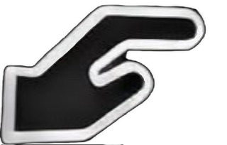 An enhanced cutout of a black hand surrounded by a thick white outline of an index finger pointing to the right with the thumb underneath is used as a bullet point.
