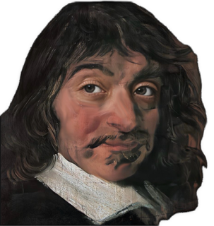 A colorized and eyes enhanced with AI looking back to his right painting modeled after Frans Hals' portrait of René Descartes with shoulder-length brown hair looking with a white wide collar used for visual identification.