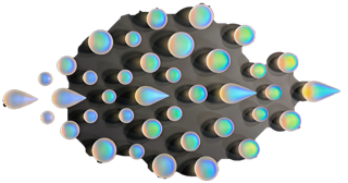 An enhanced cutout of blue-green iridescent glass beads with a blackish tan background is used as a bullet point.