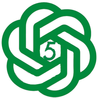 For visual identification, ChatGPT's logo is an enhanced cutout of three green interlocking racetracks, with the same green number five in Futura font dead center.