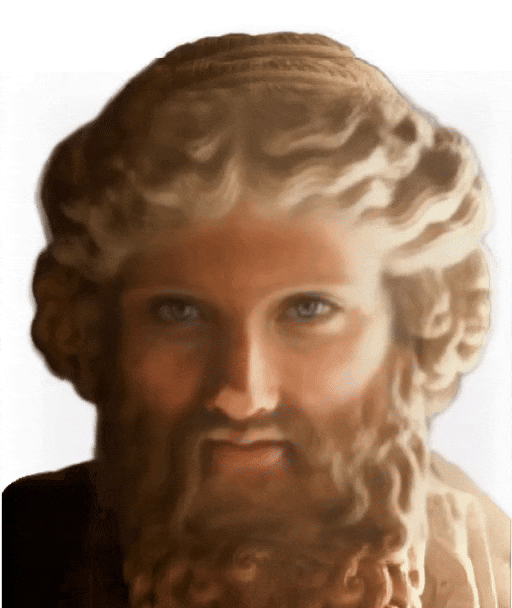 A stone bust that has been enhanced, colorized, and given AI-generated blue eyes by Open Eyes of an nimated GIF of a young man with curly hair and a beard.