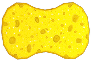 An enhanced cutout drawing of a bright yellow sponge turned on its side is used as a bullet point.