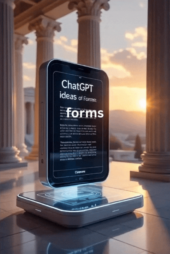 An animated GIF whose video was created by Grok 4 of a spinning thick iPad with the words on both sides “ideas of Forms” with a white stationary word “forms” hovering in the air in front of the iPad is used as a featured image.