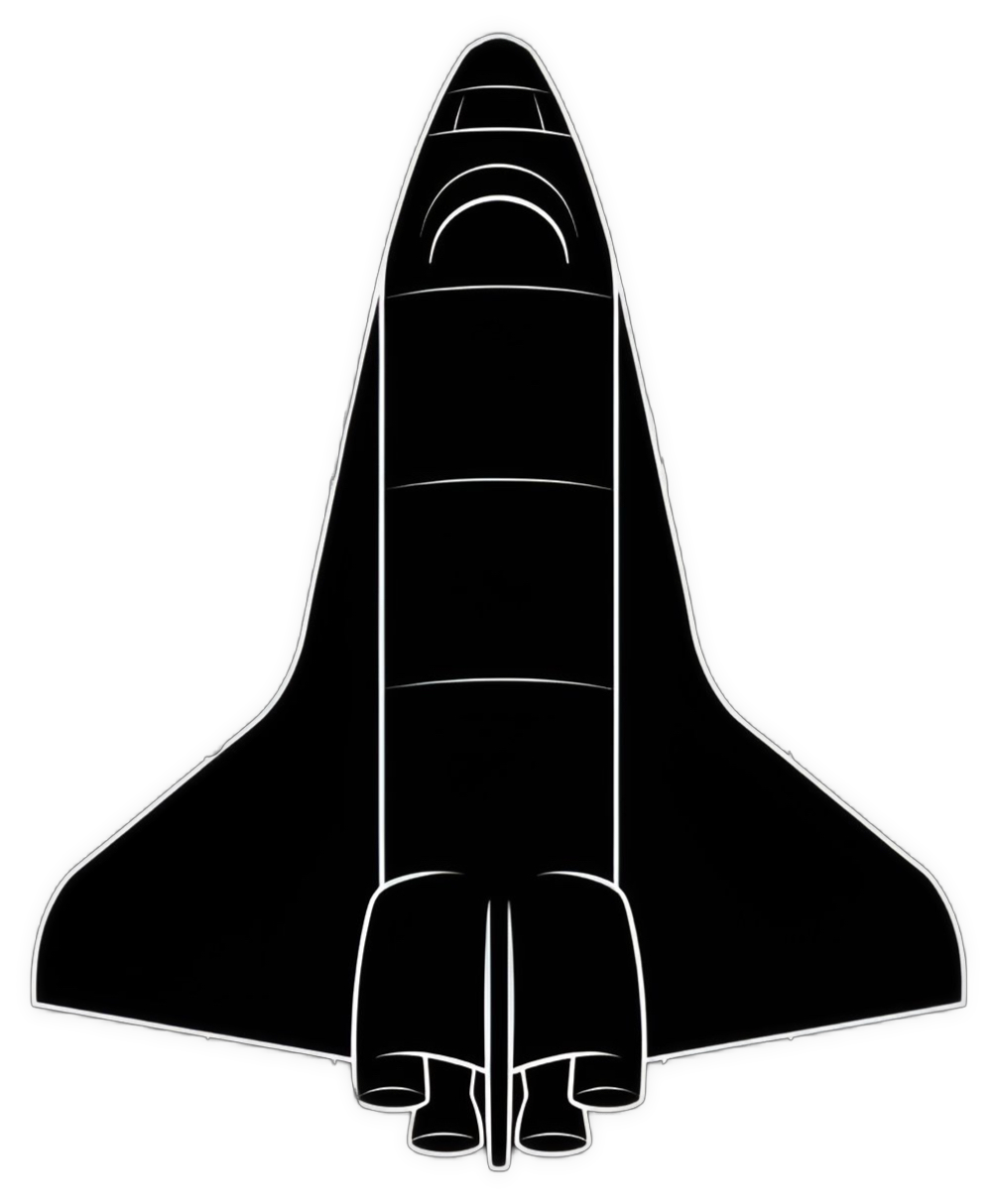 A Gemini 2.5 Pro cutout  image of a coronal view of a black US space shuttle.