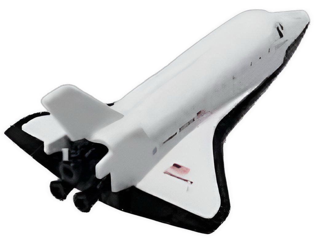 An image of the white US Space Shuttle viewed at an angle from the top right with no booster rockets.