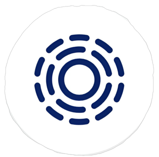 An enhanced round solid white circle with three inner blue rings, featuring dashes in the outer two rings, is used as a bullet point.