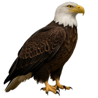 A photographic cutout of an eagle in right profile is used as a bullet point