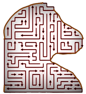 An outline of a horse’s head facing right made out of lines ending in arrowheads in brown is used as a bullet point.
