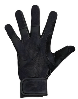An enhanced reversed photographic cutout of an abseil black glove with spread-out digits is used as a bullet point.