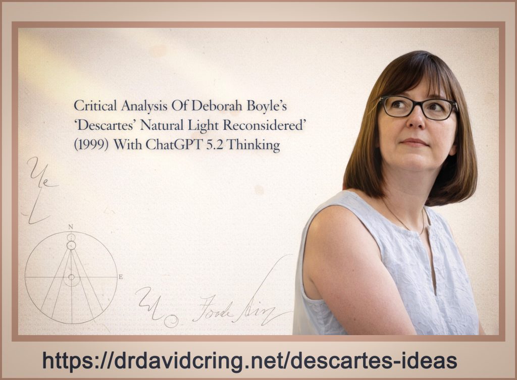 A framed with DTOI URL of an AI-generated image by Nano Banana with the title of the post generated by ChatGPT 1.5 of Deborah A. Boyle, looking back to the left in a beige background, is used as a featured image.