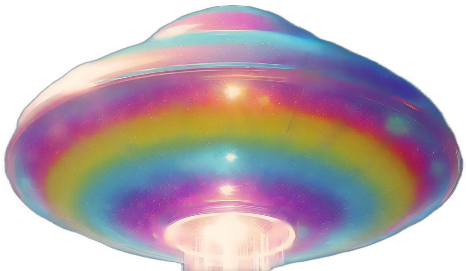 A rainbow colored fat flying saucer is used as a bullet point.