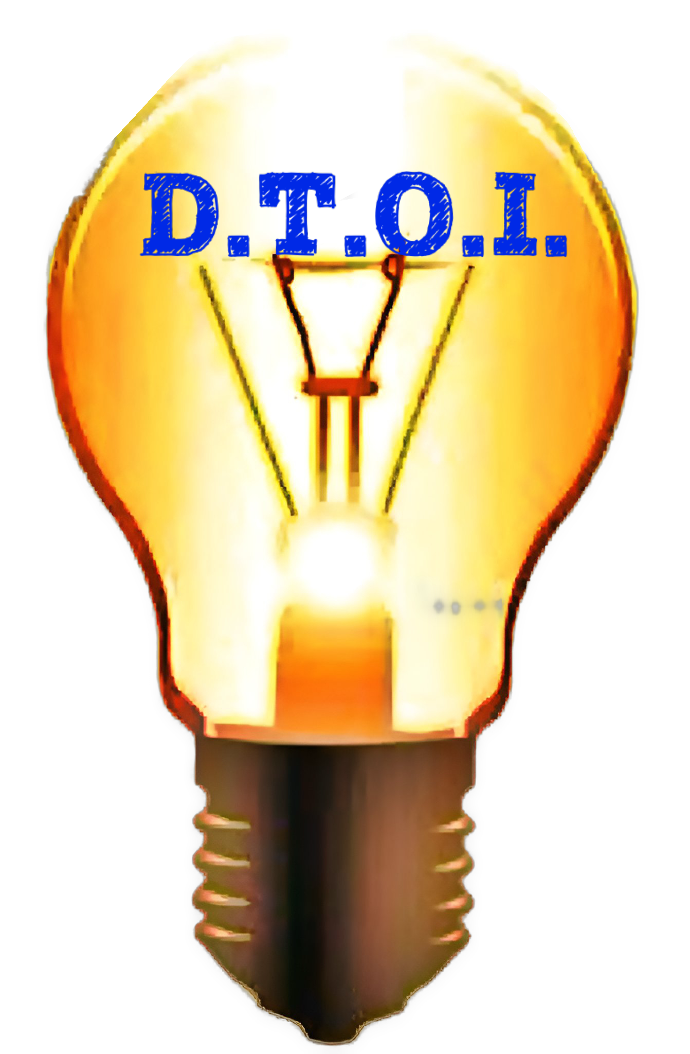 An enhanced photographic cutout of a yellow lightbulb with a blue D.T.O.I. inside just above the filament is used as a bullet point.