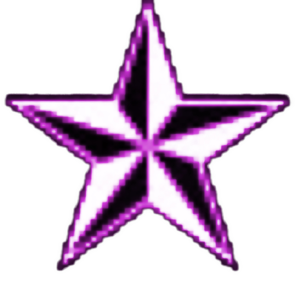An enhanced color filter five-pointed star, with five black and five white interior star panels outlined in purpkey-pink, is used as a bullet point.