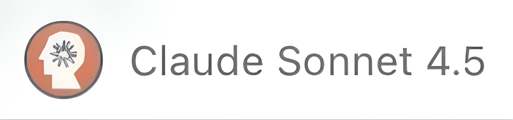 An enhanced logo for Claude Sonnet 4.5  of a brown circle containing a drawing of a head in left profile with Claude’s twelve-pointed lines sticking out from an open center to the right in light gray font on a white background is used to identify the AI model.
