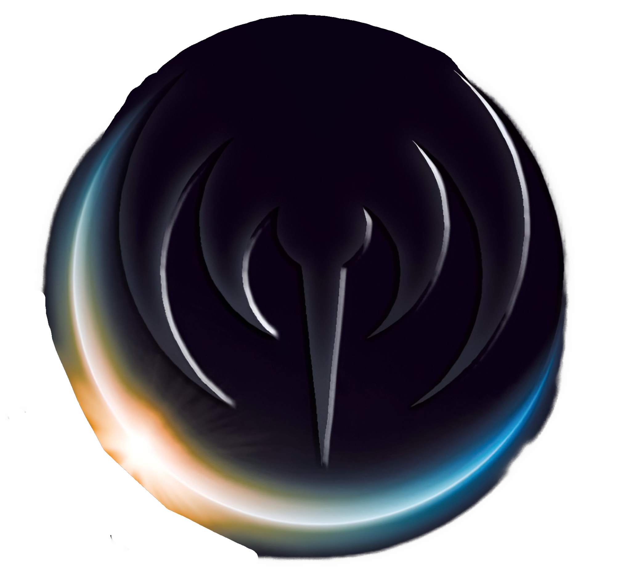An enhanced upside-down black circle with a pointer pointing down to six o’clock, with some blue and bright shiny section at the bottom of the black circle, is used as a bullet point.