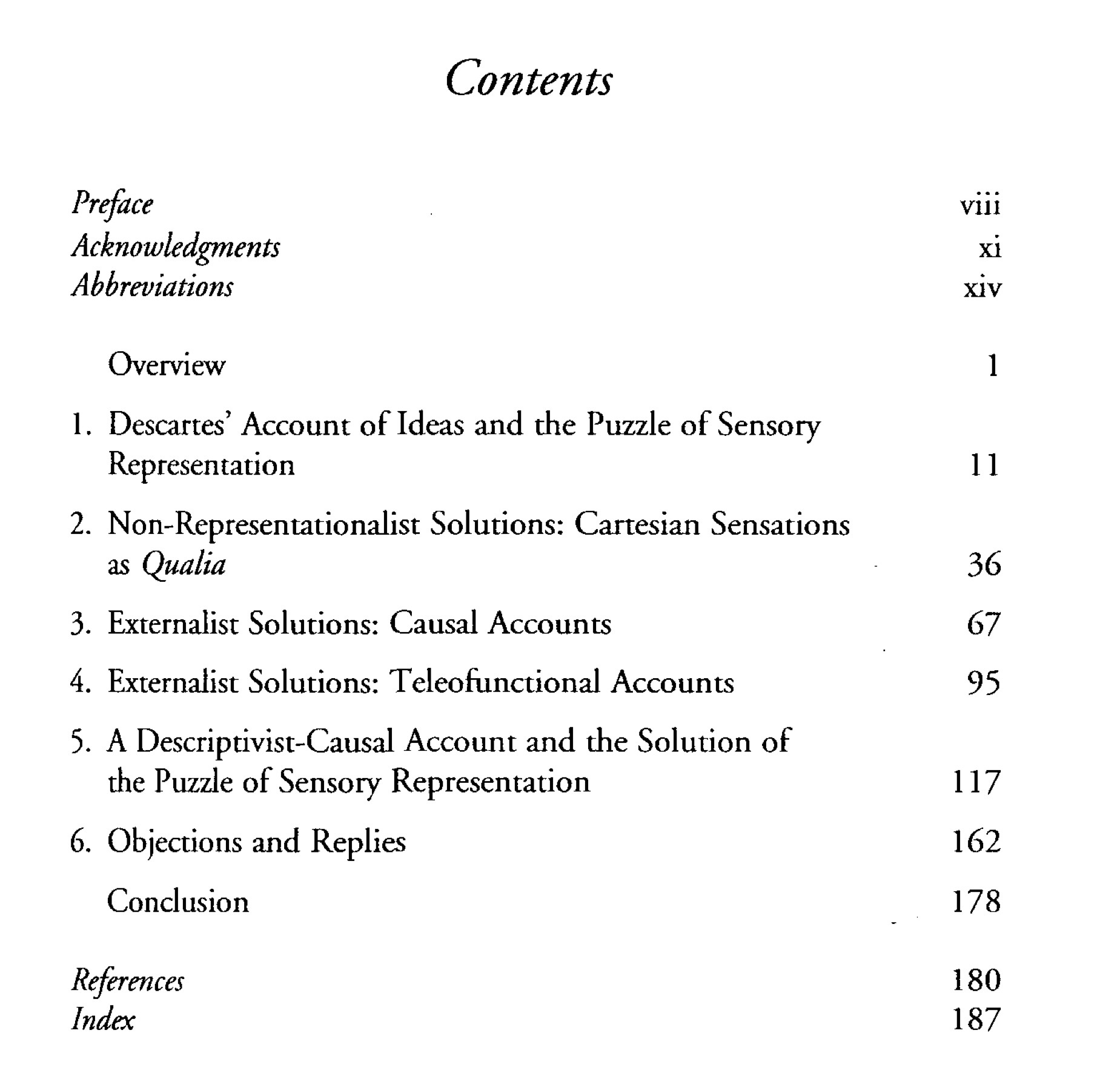 The Table of Contents for Descartes and the Puzzle of Sensory Representation by Rafaella De Rosa.