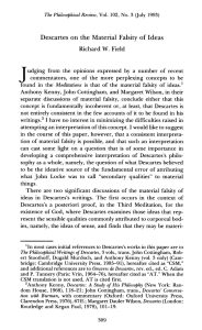 A screenshot of the first page of Richard W. Field's article Descartes on the Material Falsity of Ideas