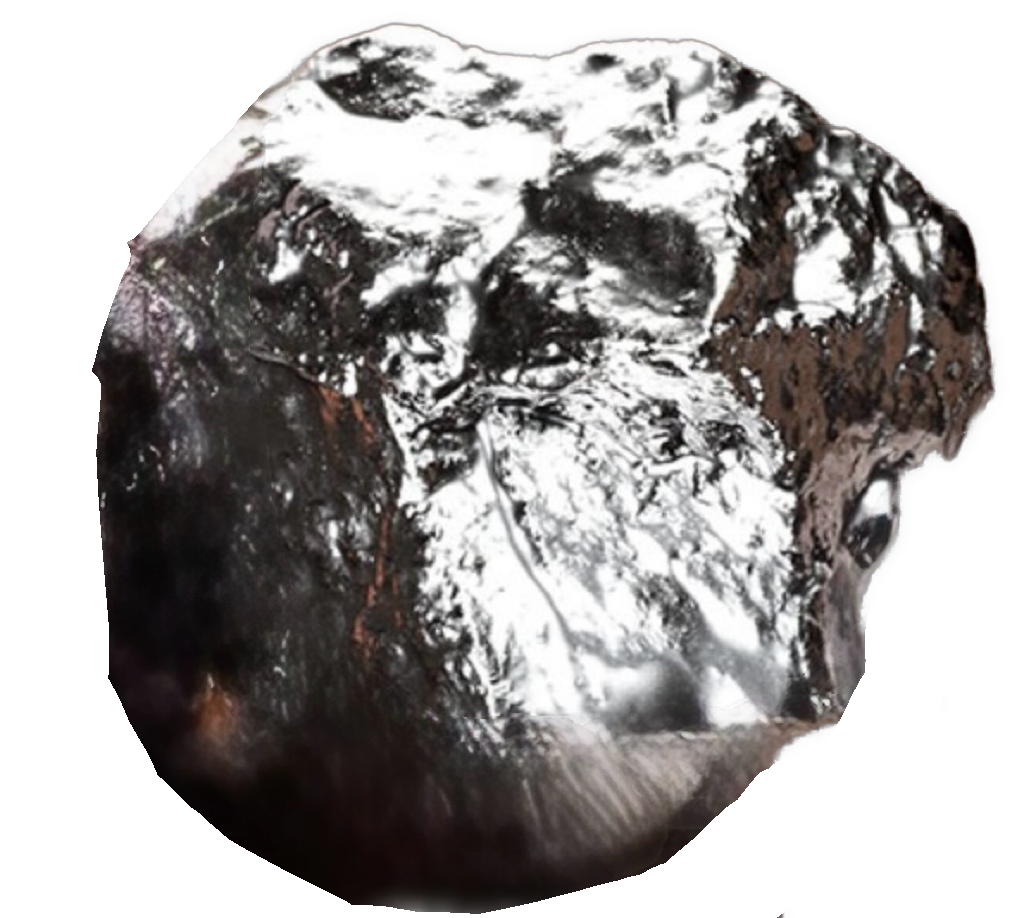 A shiny silver metallic ore is used as a bullet point.