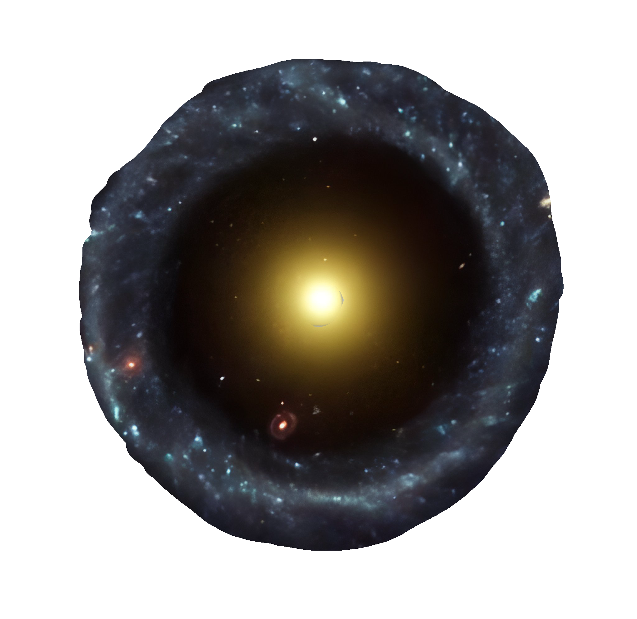 An enhanced photographic cutout of a centered, bright yellow sun surrounded by black, with the outer ring dark gray-black and blue stars, is used as a bullet point.