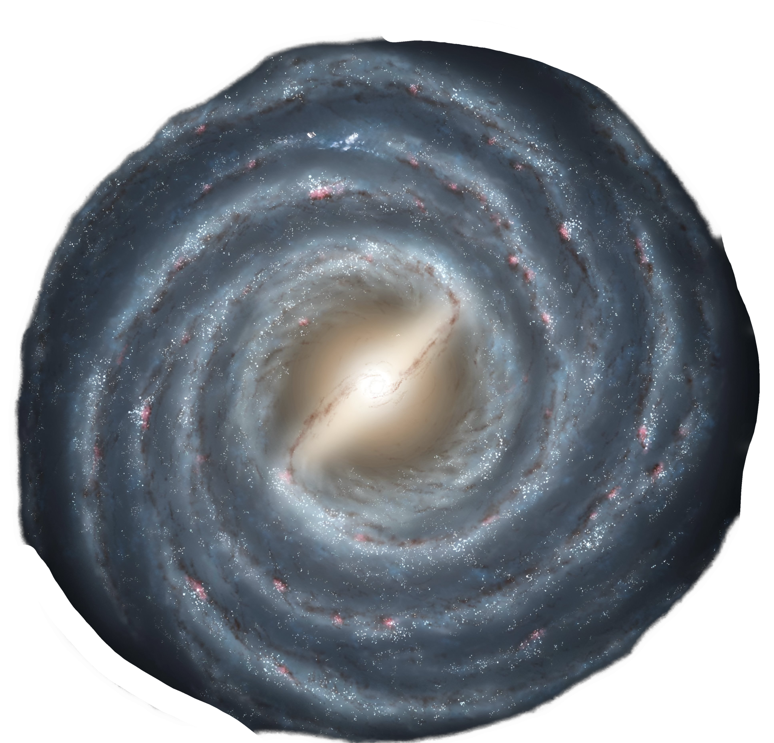 An enhanced photographic cutout of a spiral galaxy is used as a bullet point..